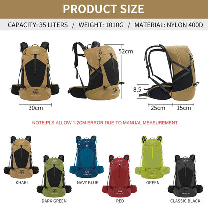 35L Mountaineering Backpack - Waterproof Outdoor Sports Bag for Men & Women, Camping & Hiking Rain Gear