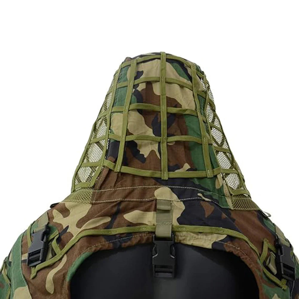 Ghillie Suit Tactical Sniper Coat – Viper Hood Camouflage Clothing for Airsoft, Paintball & Hunting, Ripstop Fabric
