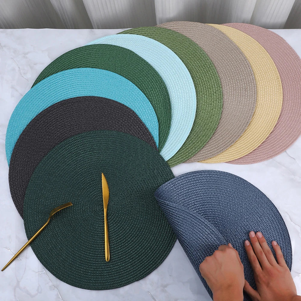 38cm Round Braided Tableware Mat – Washable, Anti-Slip, Heat-Resistant Dining Placemat and Drink Coaster for Home Decor