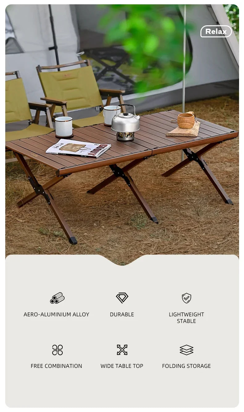 Hispeed Outdoor Camping Folding IGT Table – Multifunctional Wood Table with Gas Stove for BBQ, Picnic & Camp Grill