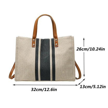Stylish Canvas Bucket Handbag - Striped, Large Capacity Tote with Top Handle - Casual Shoulder & Crossbody Bag for Women