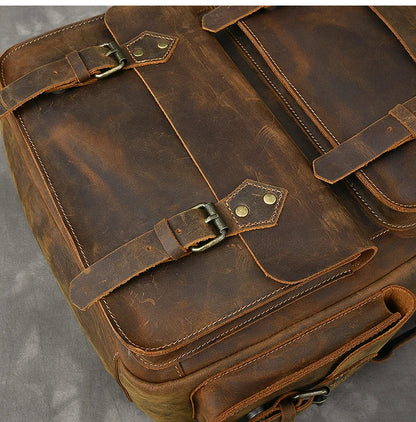 Vintage Crazy Horse Leather Backpack for Men — 17" Laptop Travel Rucksack Cowhide Hiking Bag M815