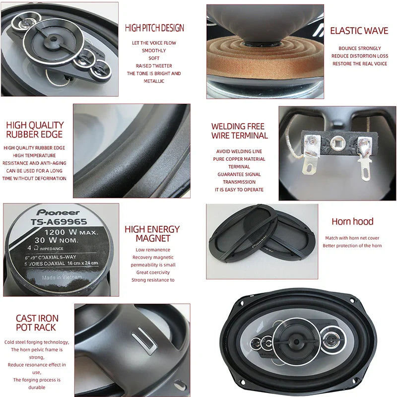 6X9 Inch 2400W 5-Way Car Coaxial Speaker - High Fidelity Full Frequency, Ideal for Modified Vehicles