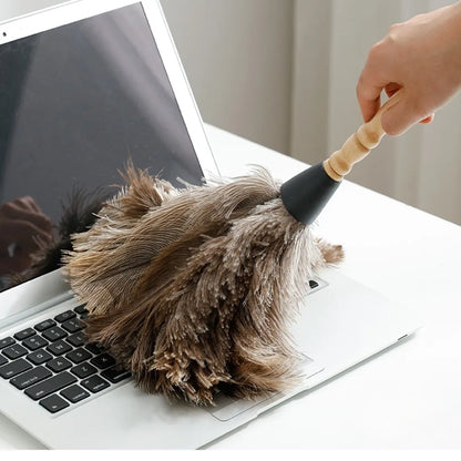 Ostrich Feather Dusting Brush – Wooden Handle Anti-Static Household & Car Cleaning Duster Tool