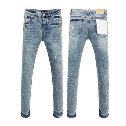 Men's Graffiti Washed Jeans - Retro Distressed Low Rise Skinny Denim Pants