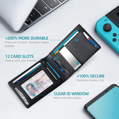 RFID Carbon Fiber Slim Wallet for Men – Luxury Money Bag, Thin Card Holder, Small Short Billfold Purse