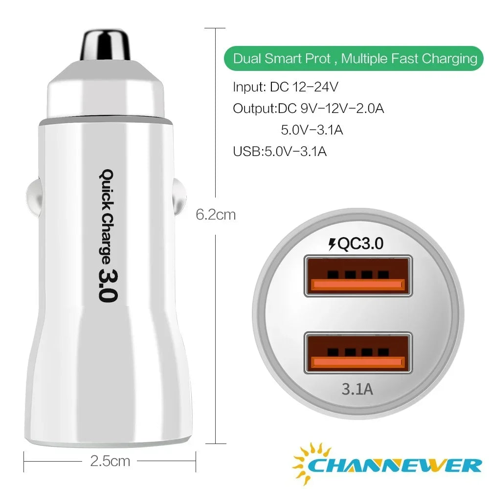 33W Dual USB Fast Car Charger Adapter Smart IC 3.1A Flush Fit Cigarette Lighter Power Supply for Vehicles with High-Speed Charging Support