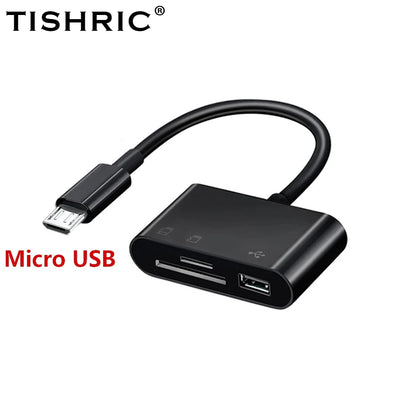 TISHRIC Type-C Memory Card Reader Adapter – SD/TF Card Reader with USB & Micro USB for MacBook, Samsung, Huawei & Xiaomi