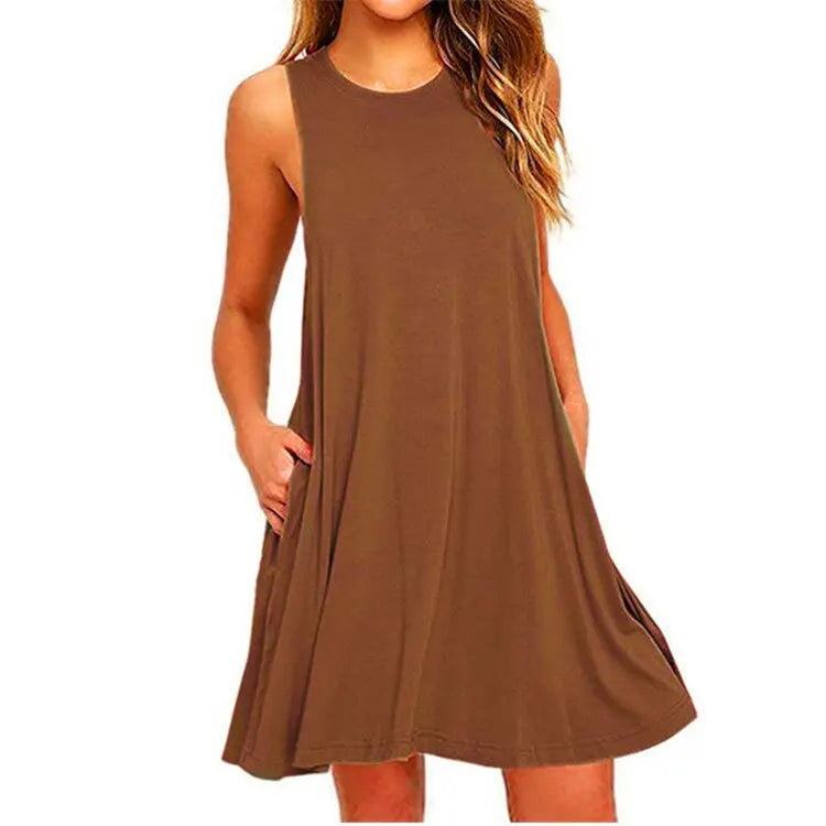 Women's Summer Casual Swing T-Shirt Dress – Beach Cover-Up with Pockets, Plus Size Loose Fit Tee Dress