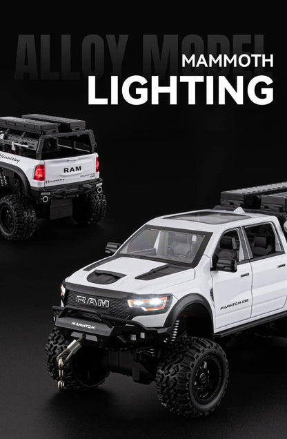 1:24 Dodge Mammoth RAM 1000 TRX 6x6 Diecast Model Car – Metal Alloy Toy with Lights for Kids & Collectors Gift