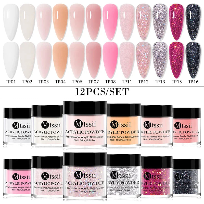 Nail Crystal Powder Kit – Acrylic Liquid Set with Pink & White Powder, Nail Brush for Extension & Carving, Beginner Set