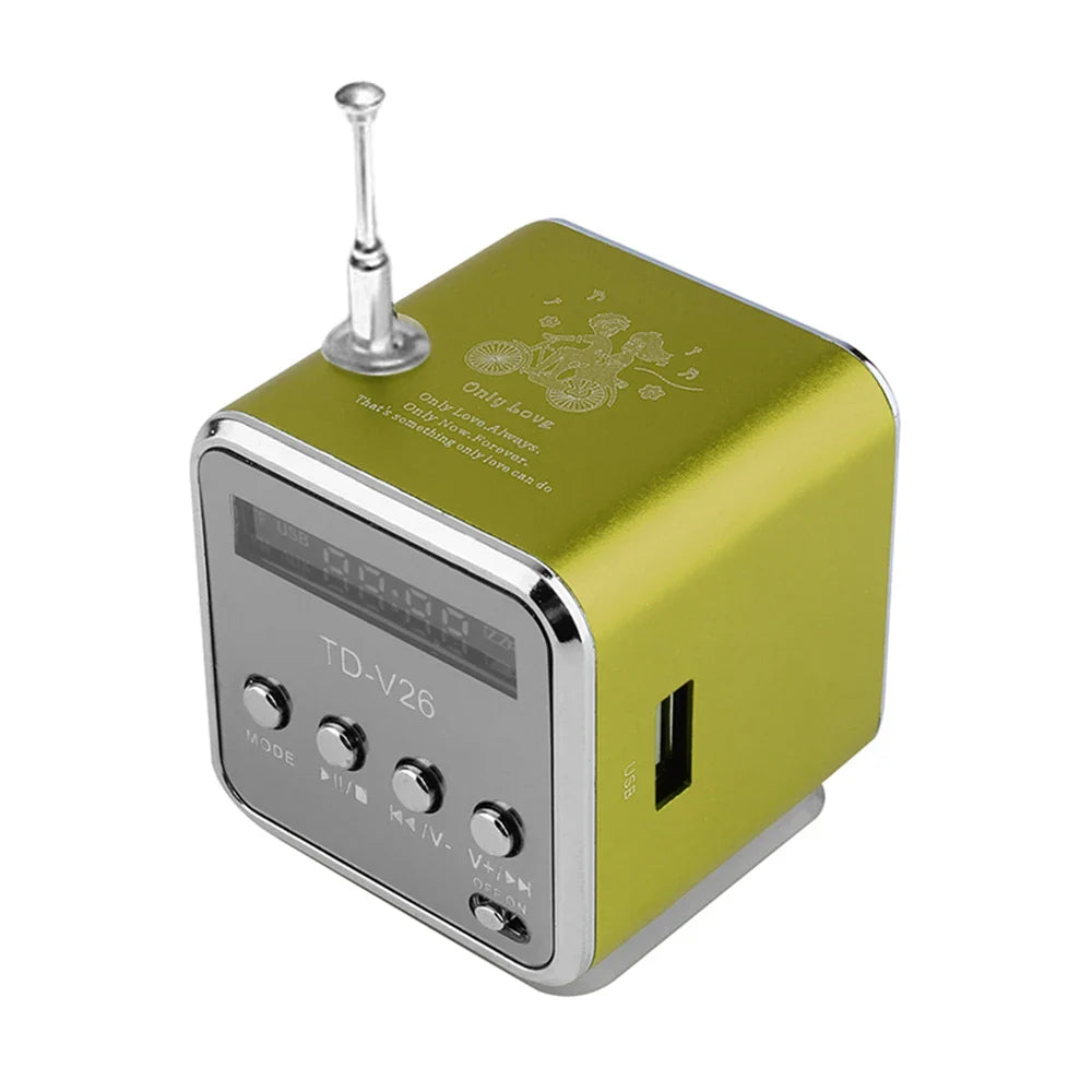 TD-V26 Portable Digital FM Radio & Wireless Speaker — Mini Stereo Receiver with LCD Display, SD/TF Card Support