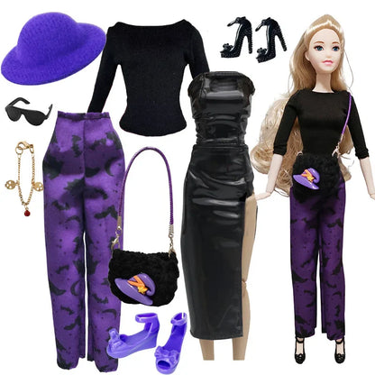1/6 Doll Halloween Cosplay Outfit – Witch Dress, Cap, Belt, Bag & Broom for 12" BJD / 30cm Dolls