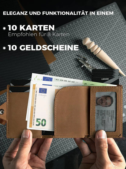 Genuine Leather Wallet with Coin Pocket – RFID Blocker Airtag Wallet for Men