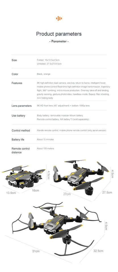 KBDFA G6 5G Drone – 8K HD Camera, GPS, Four-Sided Obstacle Avoidance, Foldable Quadcopter RC Helicopter for FPV & Professional Use