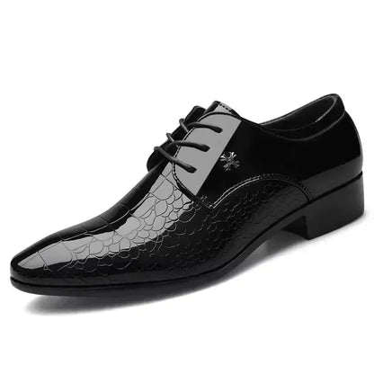Men’s Italian Oxford Dress Shoes - Pointed Toe Luxury Patent Leather Wedding & Formal Derbies