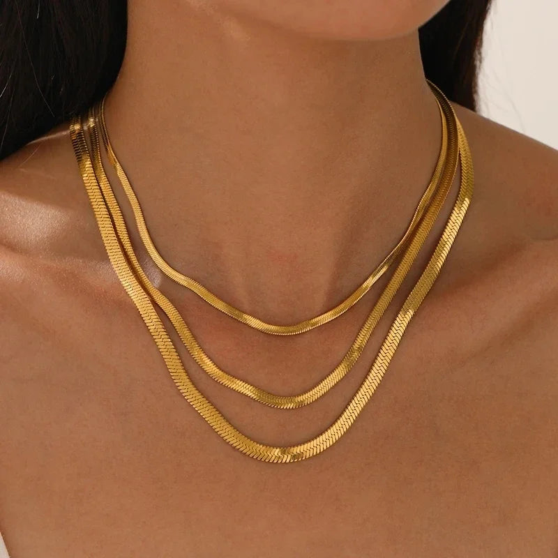 925 Sterling Silver & Gold Snake Chain Necklace – Herringbone Choker for Women & Men, 2024 Trendy Jewelry Gift