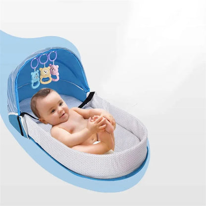 Foldable Baby Travel Crib - Anti-Crush Portable Bed with Mosquito Net & Comfortable Mattress for Newborns