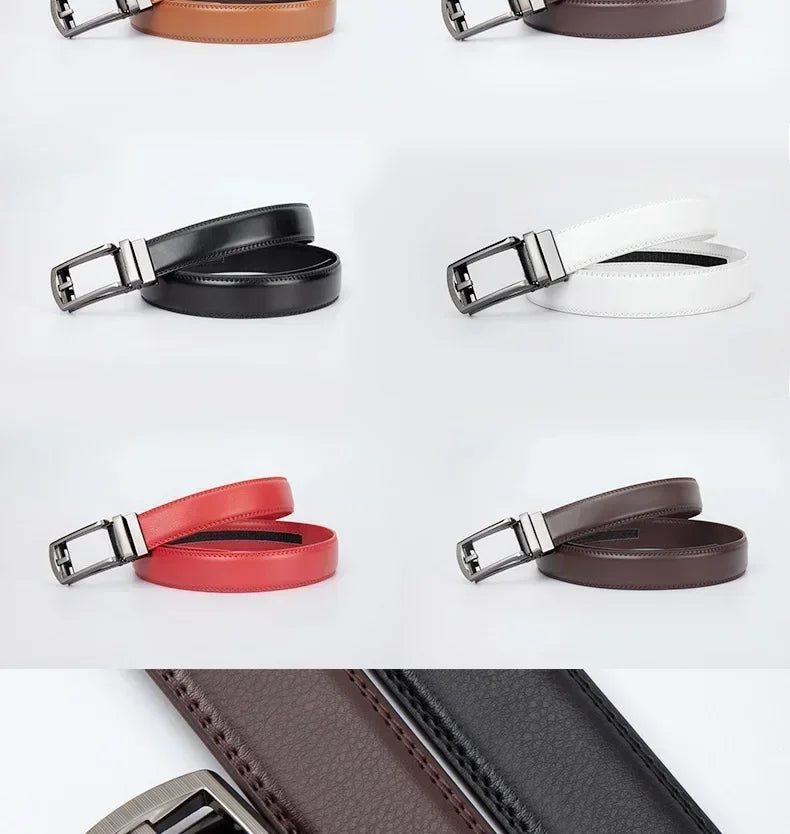 Men’s Classic Leather Belt – Trendy Two-Layer Cowhide with Alloy Automatic Buckle for Business & Casual Wear