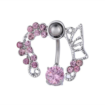 Stainless Steel CZ Belly Button Piercing – Heart & Butterfly Navel Barbell Jewelry for Women Sexy Navel Ring