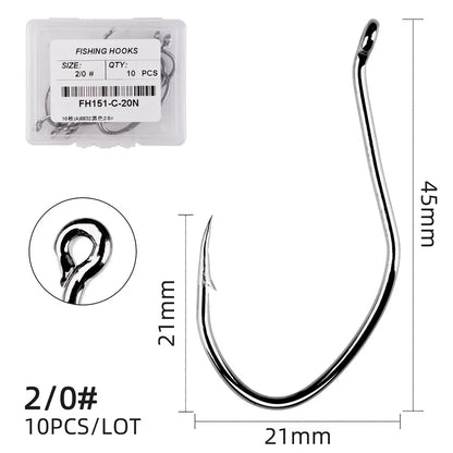 10pcs Catfish Fishing Hooks – High Carbon Steel Barbed Circle Hooks 6/0–10 V-Sharp Tackle