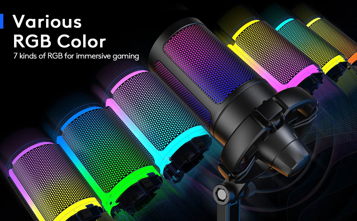 AmpliGame by FIFINE USB Gaming Microphone — RGB Condenser Mic with Gain Knob, Touch Mute for Streaming, Podcast, PC, Switch & PS5 A6NEO