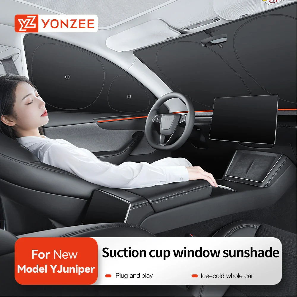 Tesla Model 3/Y Highland Juniper 2026 Side Window Sunshade with Suction Cups – Car Sun Protection Cloth Cover Accessory