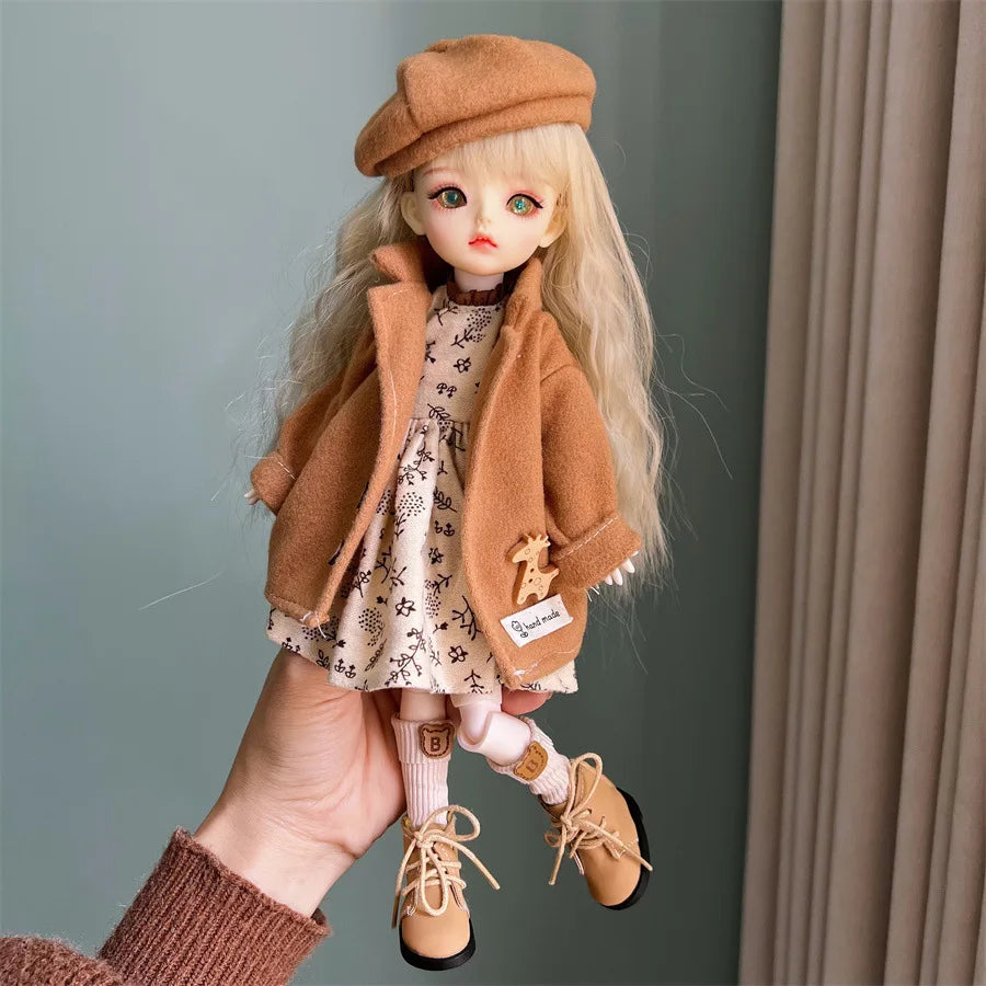 2025 Winter BJD Doll Clothes Set – 6-Point 30cm Doll Jacket & Dress Outfit