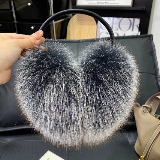 Women’s Winter Real Fox Fur Earmuffs & Scarf – Dual-Use Plush Outdoor Warmer with Genuine Fur