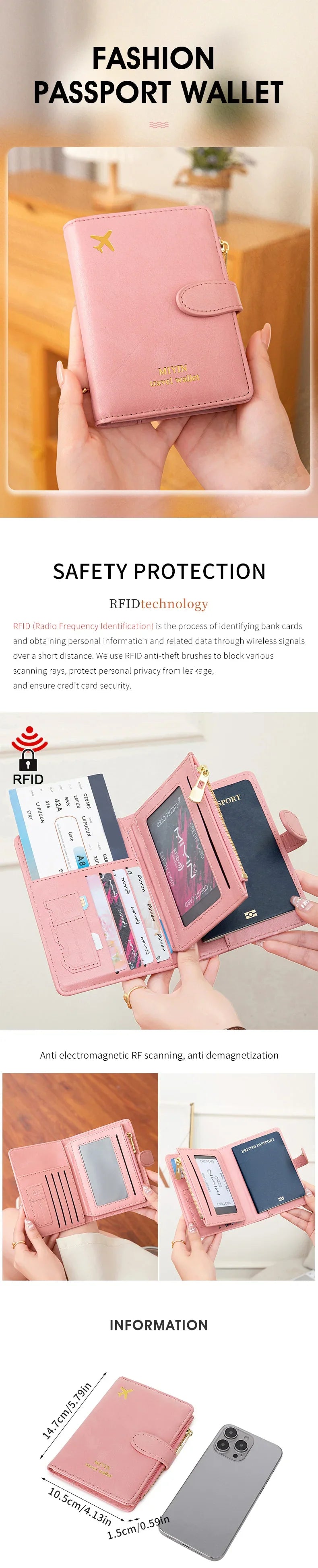 Multi-Functional RFID Anti-Theft Passport Bag – PU Leather Wallet with Multi Card Slots & Large Capacity