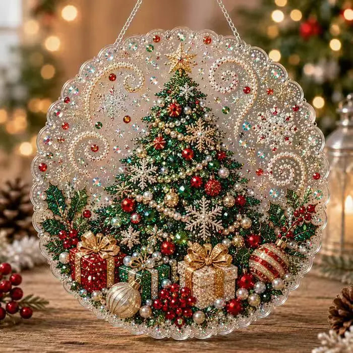 DIY Christmas Pearl Diamond Painting Pendant - Acrylic 2D Bead Craft for Holiday Window & Wall Decor