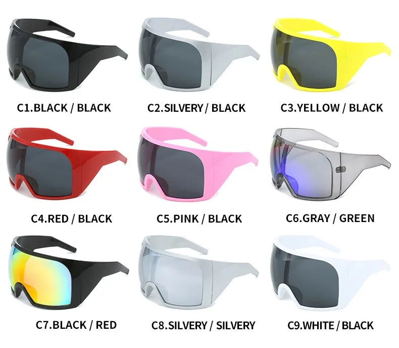 2025 Oversized Punk Shield Sunglasses – Luxury Steampunk Big Frame UV400 Sport Goggles for Women & Men