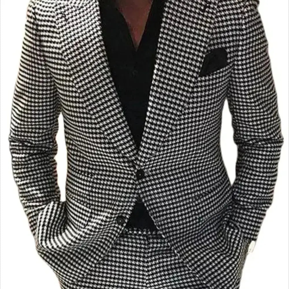 2-Piece Plaid Men’s Suit — Houndstooth Checkered Wedding Groom Tuxedo, Jacket & Pants Fashion Set