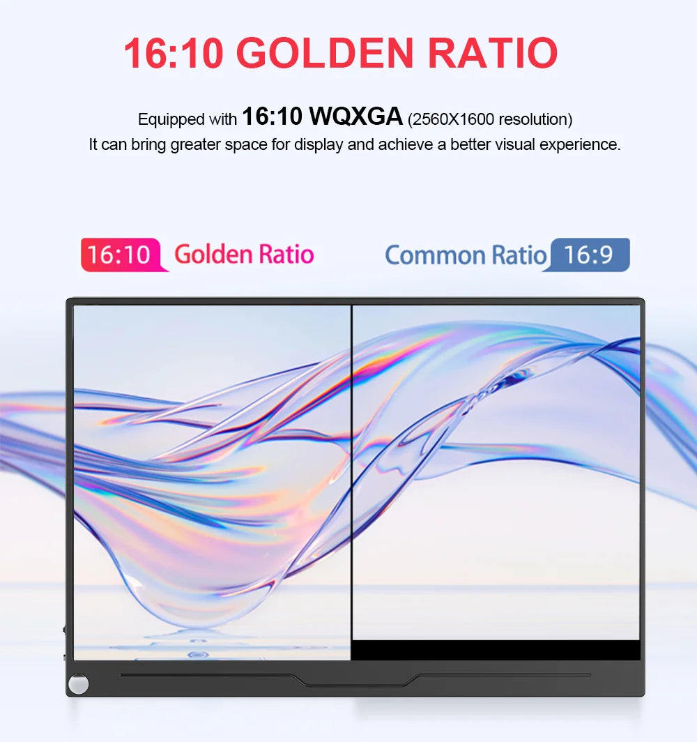 13.3 Inch 2.5K Portable Monitor – 2560x1600 External Display for Gaming, Laptop, PS3/PS4, Switch, Mini PC, Tablet