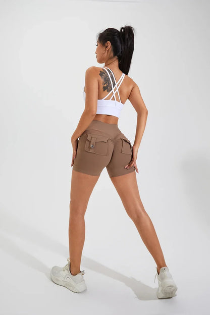 QINACTIVE Women’s Yoga Shorts — High Waist Scrunched Butt Pocket Push-Up Gym Leggings & Sexy Booty Fitness Tights