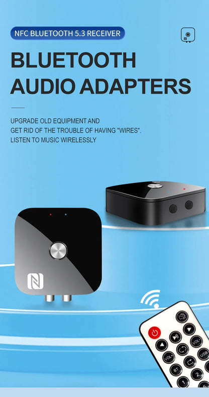 NFC Bluetooth 5.3 Audio Receiver – 3.5mm AUX, RCA Stereo, Lossless HIFI Music Wireless Adapter with USB U-Disk Play & Remote Control