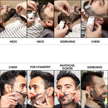Men's Beard Styling Template Stencil and Comb - Lightweight, Flexible, All-In-One Beard Shaping Tool for Precision Grooming