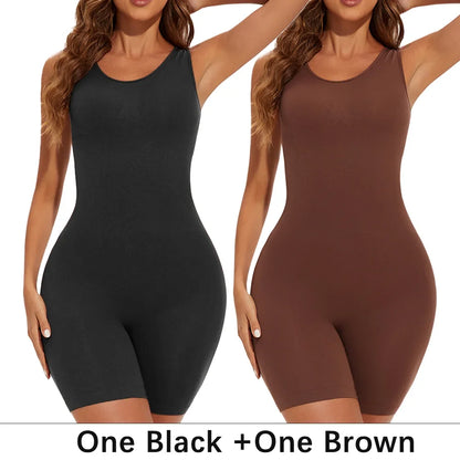 POKARLA Sexy Full Coverage Bodysuit – Seamless Thigh Slimming Wide Shoulder Shapewear Jumpsuit