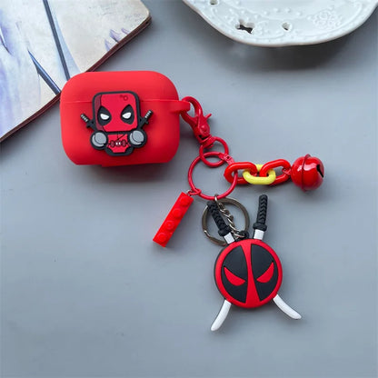 Cartoon Deadpool Silicone Case for AirPods 4 (2024) & AirPods Pro 1/2/3/Pro2 — Protective Earphone Cover with Keychain