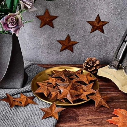 30pcs 1-Inch Rustic Metal Barn Star Ornaments – Antique Primitives Tin Steel 3D Country Craft Decor Accents