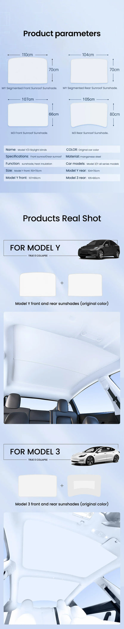YZ Sun Visor Upgrade for Tesla Model 3 & Y Highland 2021-2024 – Ice Cloth Buckle Sunshade for Glass Roof & Skylight