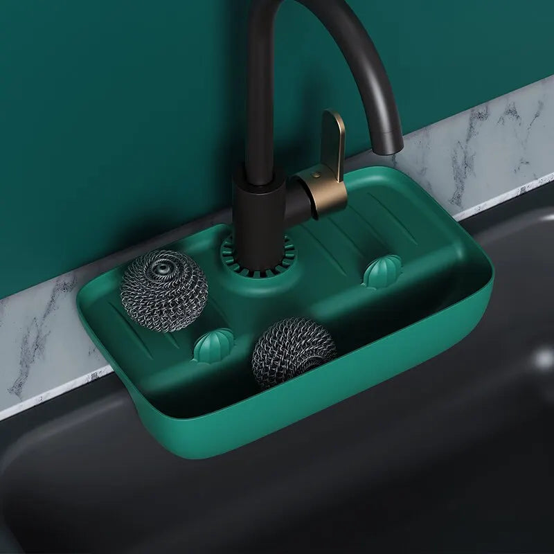 Silicone Sink Drain Rack: Household Faucet Splash Proof Water Collecting Pad for Sponge, Rag, Steel Wool - Gadget Storage Box