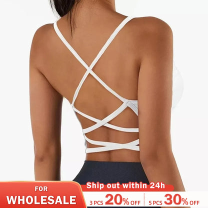 Cross Strap Women's Sports Bra - Push-Up Yoga Gym Crop Top for Fitness, Breathable Brassiere