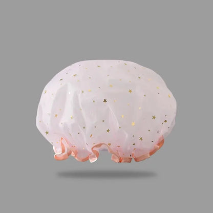 Double-Layer Waterproof Shower Cap — PVC Bathing Hat for Adult Women, Kitchen & Bathroom Use