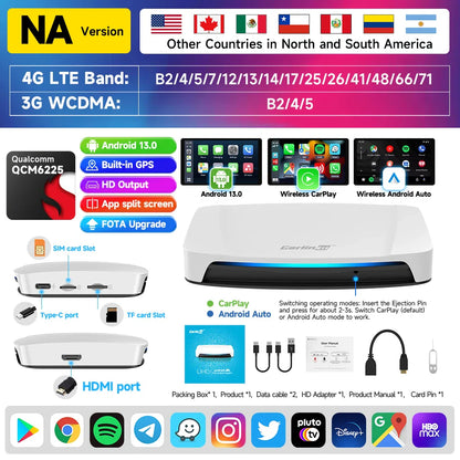 8+128GB Carlinkit TV Box — Android 13 Wireless CarPlay & Android Auto Adapter, 8-Core Qualcomm, HDMI