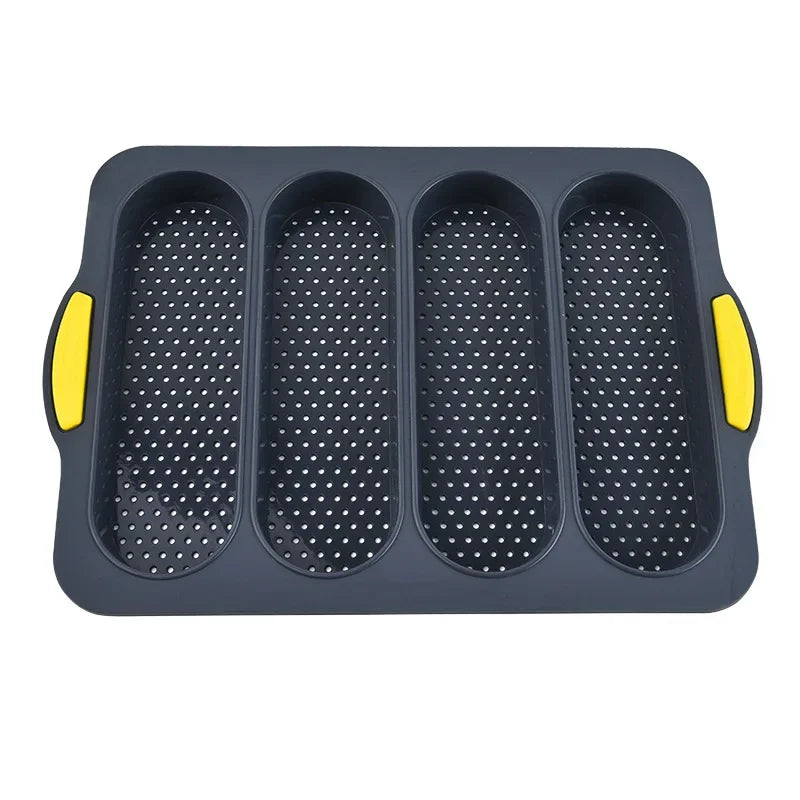Food-Grade Silicone 4-Grid Bread Mold – Two-Color Rectangular Baking Pan for French Cakes, High-Temperature Resistant