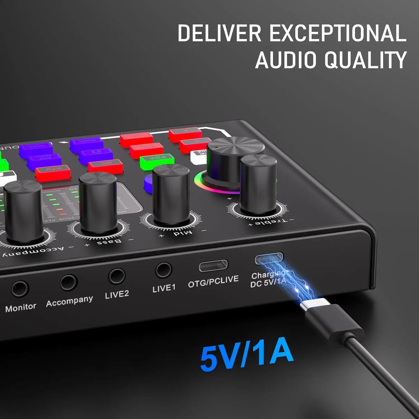 F009 Live Sound Card Mixer - Bluetooth DJ Audio Interface with Microphone Kit for Smartphone Live Streaming & Recording