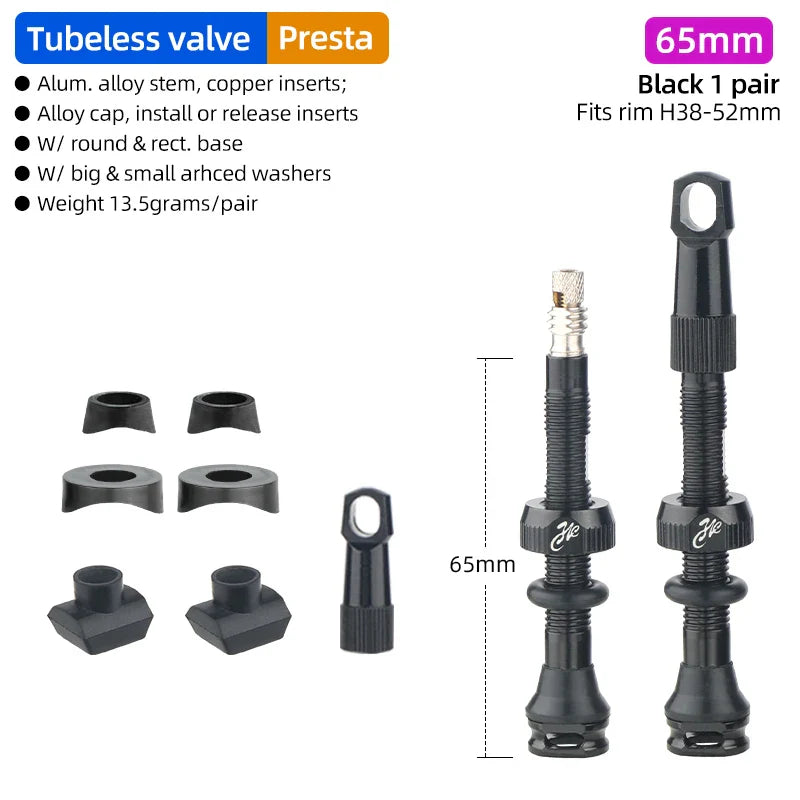 Bicycle Tubeless Presta Valve – Carbon Rim F/V Nipple with Detachable Brass Core & Cap for MTB Tires (40–80mm)