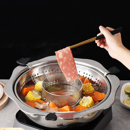 Stainless Steel Rotating Lift Hot Pot - Dual-Sided Mandarin Duck Shabu Shabu & BBQ Steam Pot, Chinese Kitchen Hotpot with Barbecue Feature