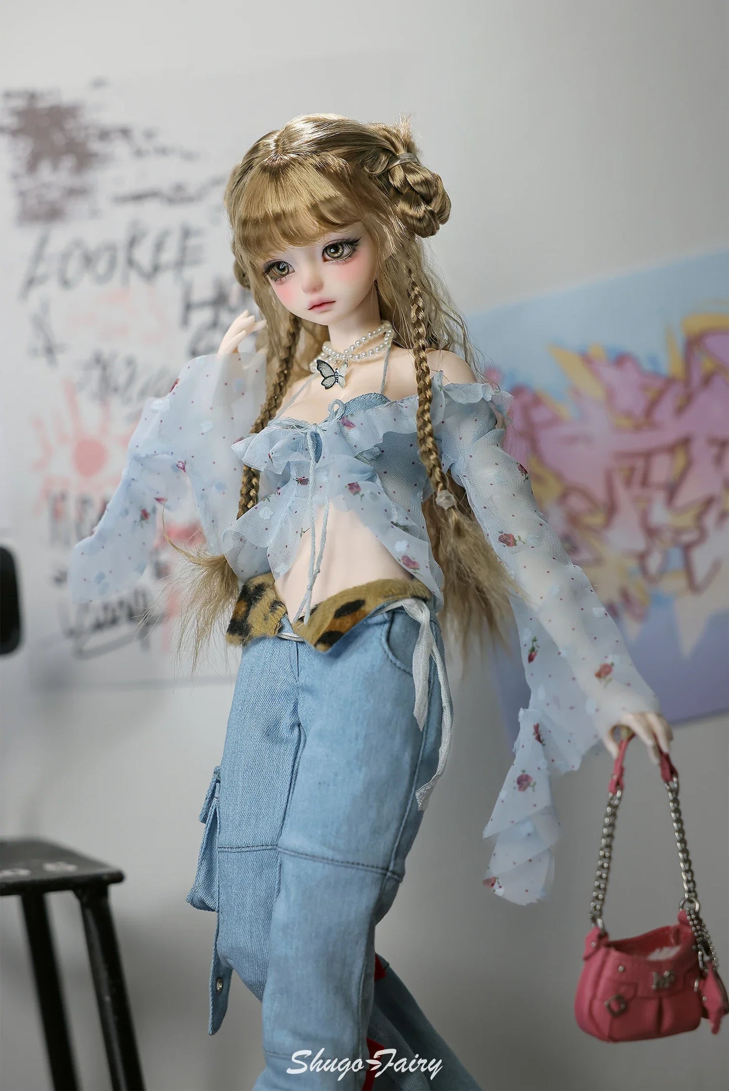 Shugafairy Kikyou D 1/4 BJD Doll – Fullset Street Girl with Big Chest, Summer Carnival Y2K Style Ball-Jointed Fashion Doll Toy